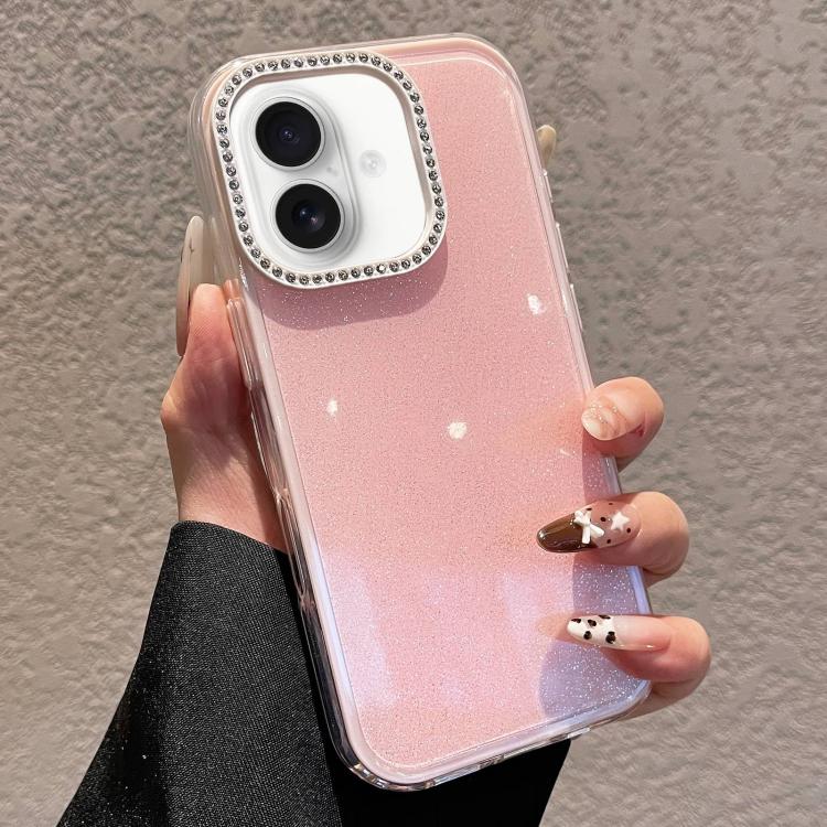 For iPhone 16 Solid Color Glitter & Rhinestone Design Phone Case