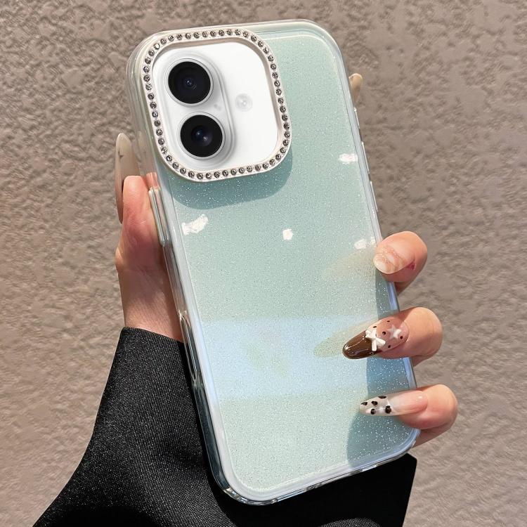 For iPhone 16 Solid Color Glitter & Rhinestone Design Phone Case