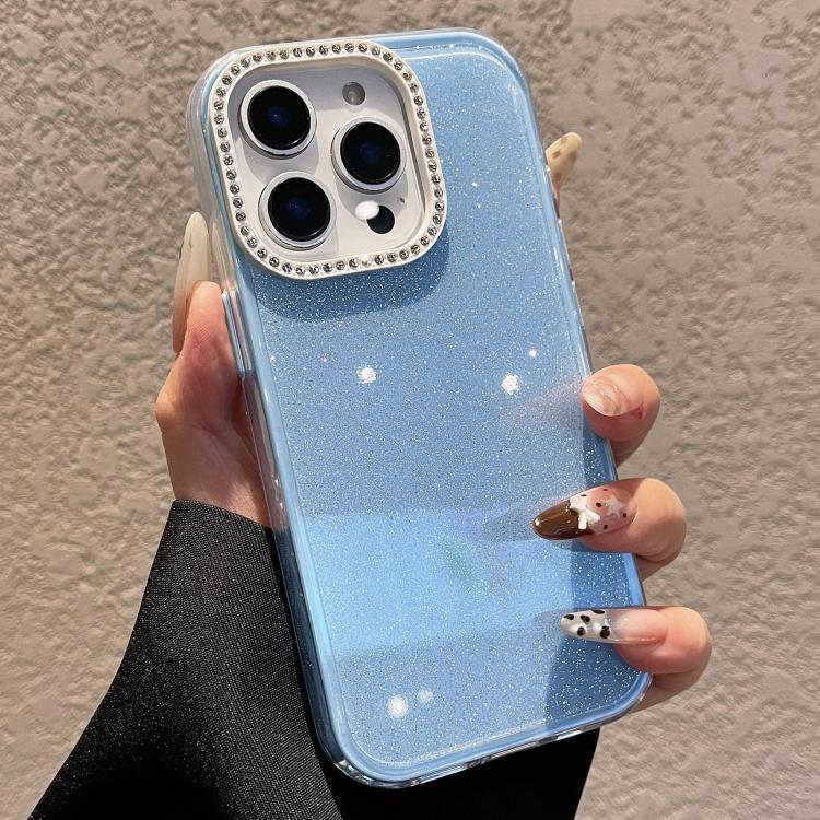 For iPhone 15 Pro Solid Color Glitter & Rhinestone Design Phone Case
