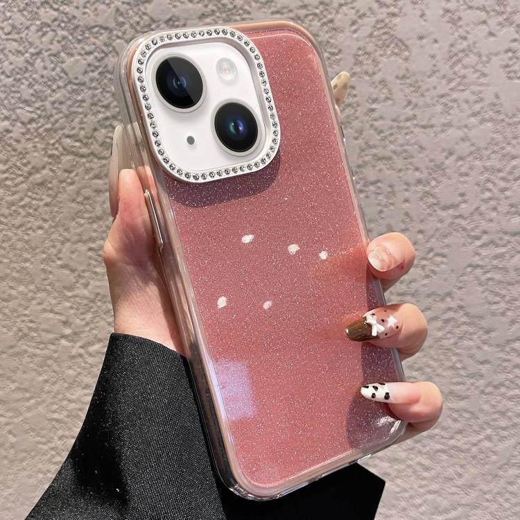 For iPhone 15 Plus Solid Color Glitter & Rhinestone Design Phone Case