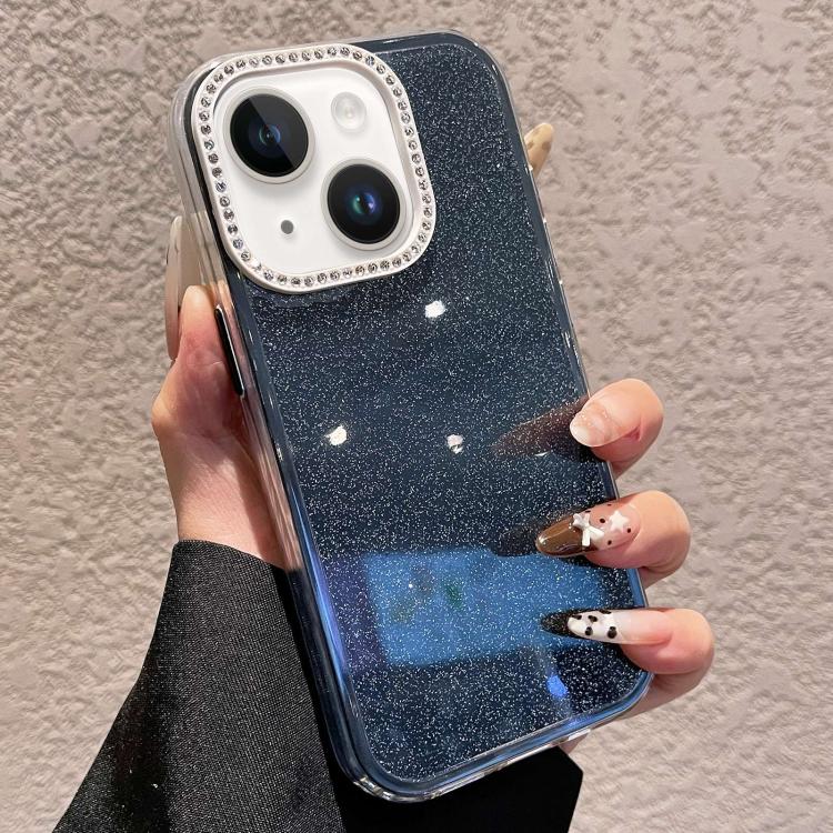 For iPhone 15 Plus Solid Color Glitter & Rhinestone Design Phone Case