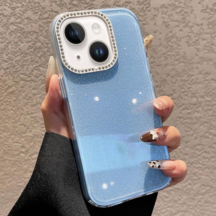 For iPhone 15 Plus Solid Color Glitter & Rhinestone Design Phone Case