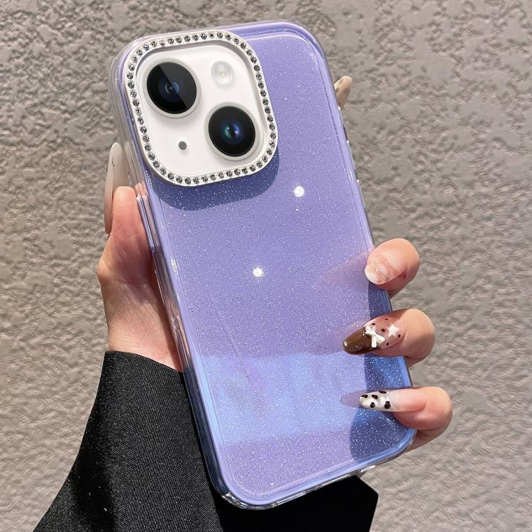 For iPhone 15 Solid Color Glitter & Rhinestone Design Phone Case
