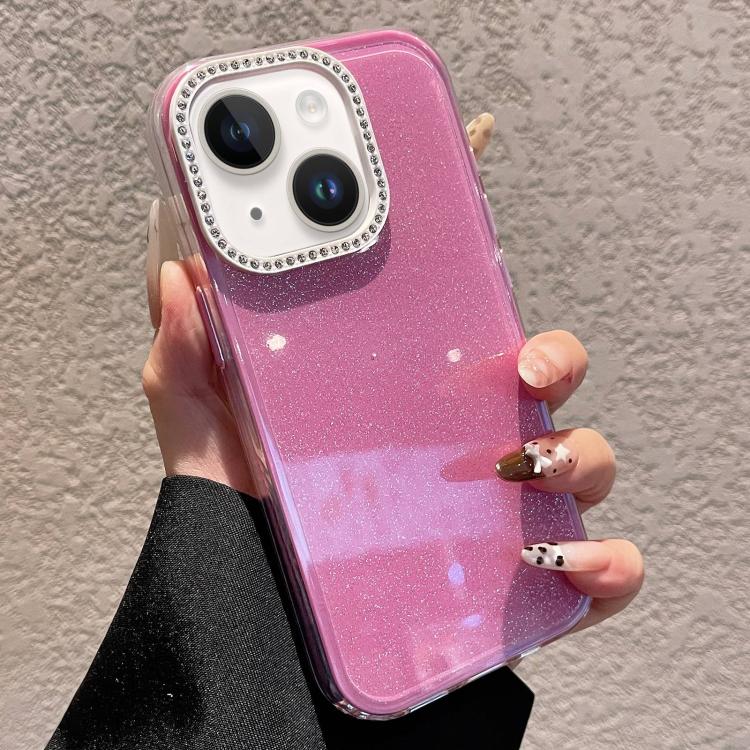 For iPhone 14 Solid Color Glitter & Rhinestone Design Phone Case