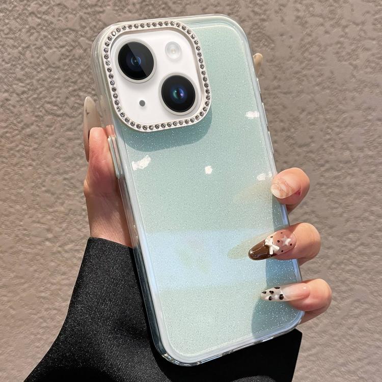 For iPhone 14 Solid Color Glitter & Rhinestone Design Phone Case