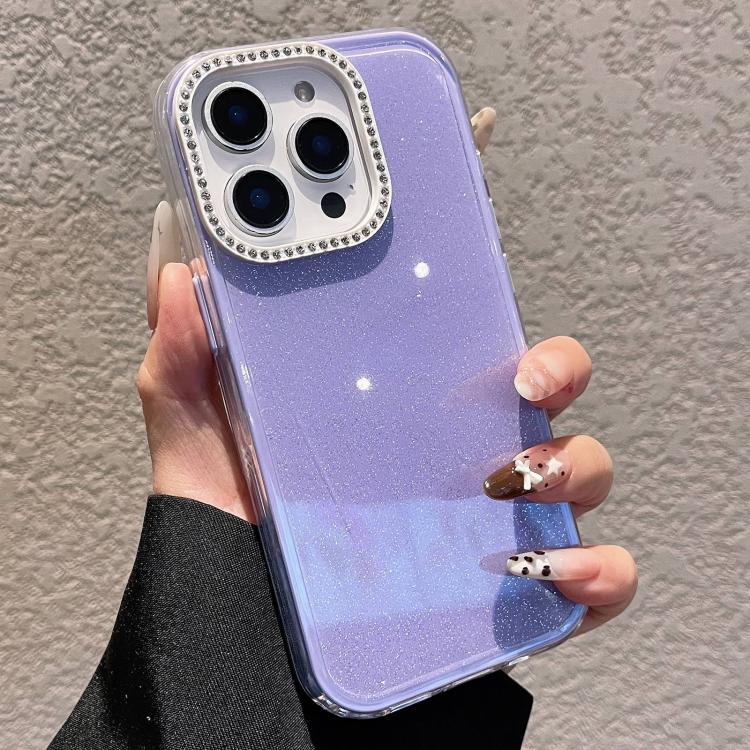For iPhone 13 Pro Max Solid Color Glitter & Rhinestone Design Phone Case