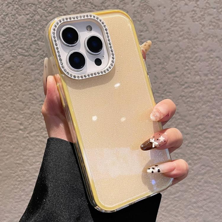For iPhone 13 Pro Max Solid Color Glitter & Rhinestone Design Phone Case