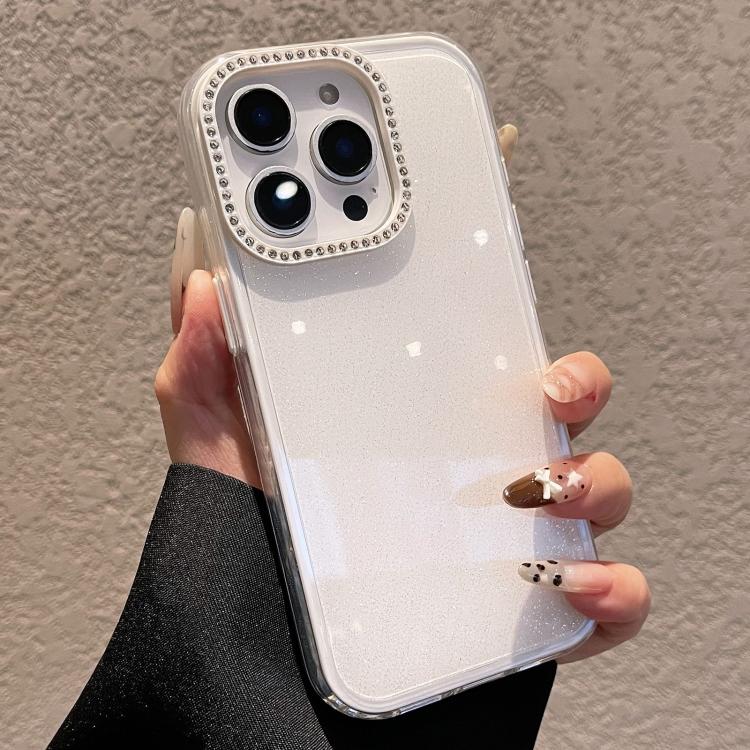 For iPhone 13 Pro Max Solid Color Glitter & Rhinestone Design Phone Case
