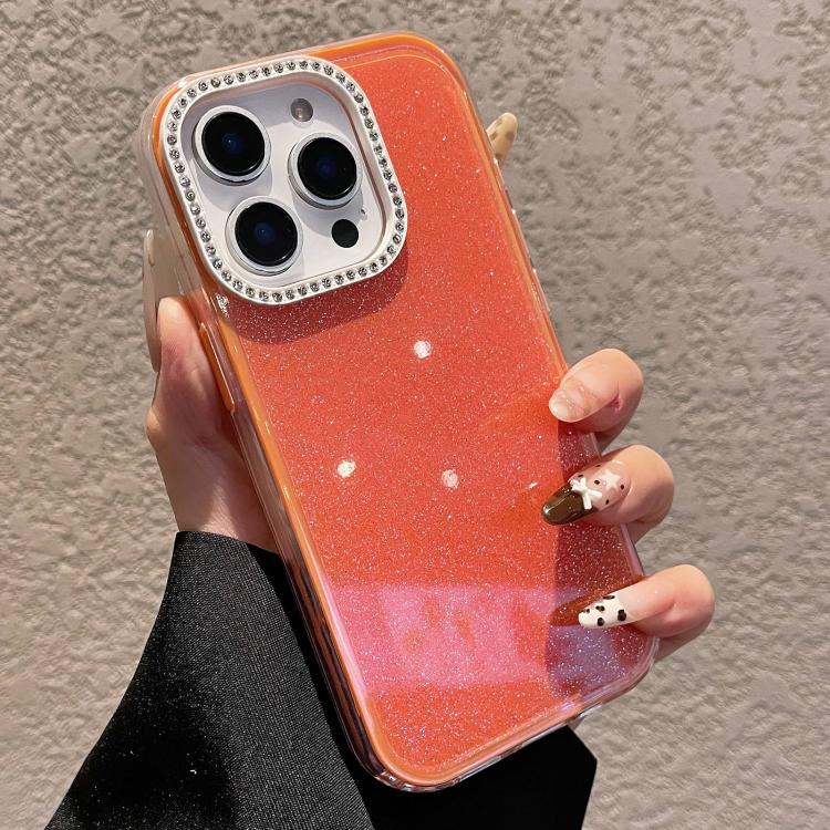 For iPhone 12 Pro Max Solid Color Glitter & Rhinestone Design Phone Case