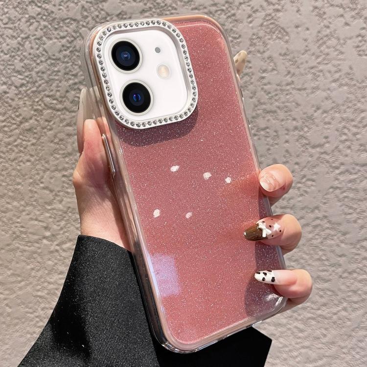 For iPhone 12 Solid Color Glitter & Rhinestone Design Phone Case