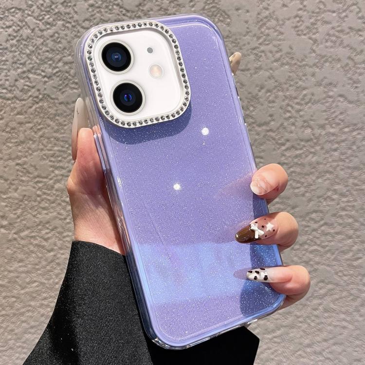 For iPhone 12 Solid Color Glitter & Rhinestone Design Phone Case