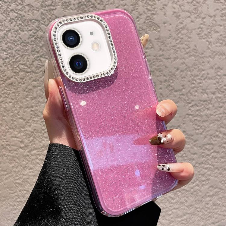 For iPhone 12 Solid Color Glitter & Rhinestone Design Phone Case