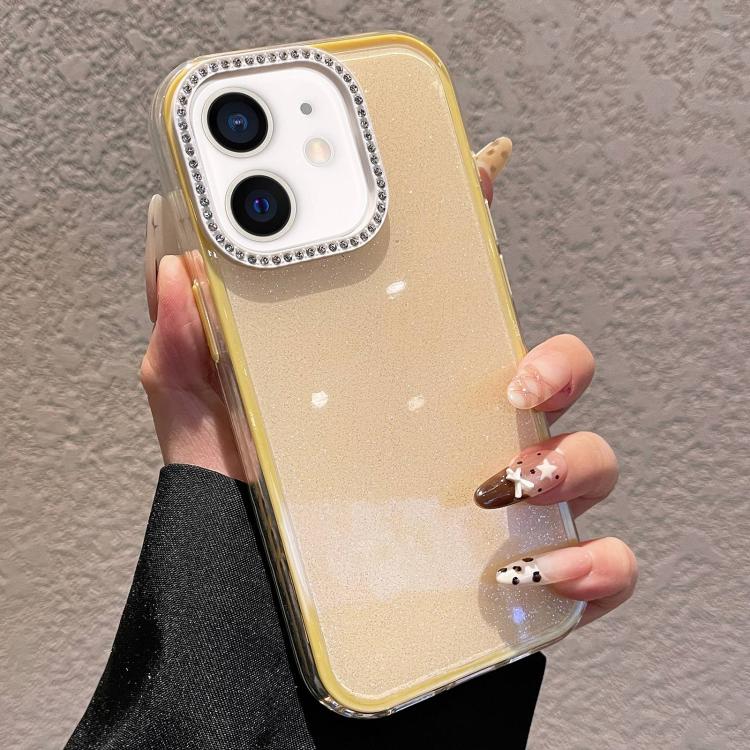 For iPhone 12 Solid Color Glitter & Rhinestone Design Phone Case