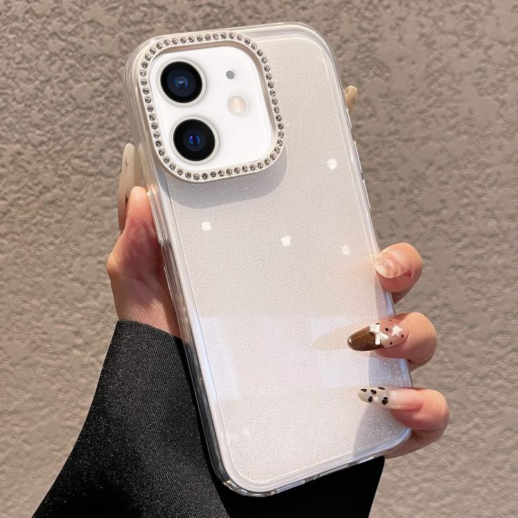 For iPhone 12 Solid Color Glitter & Rhinestone Design Phone Case