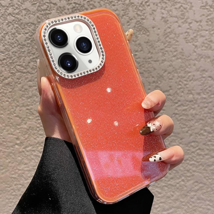 For iPhone 11 Pro Max Solid Color Glitter & Rhinestone Design Phone Case