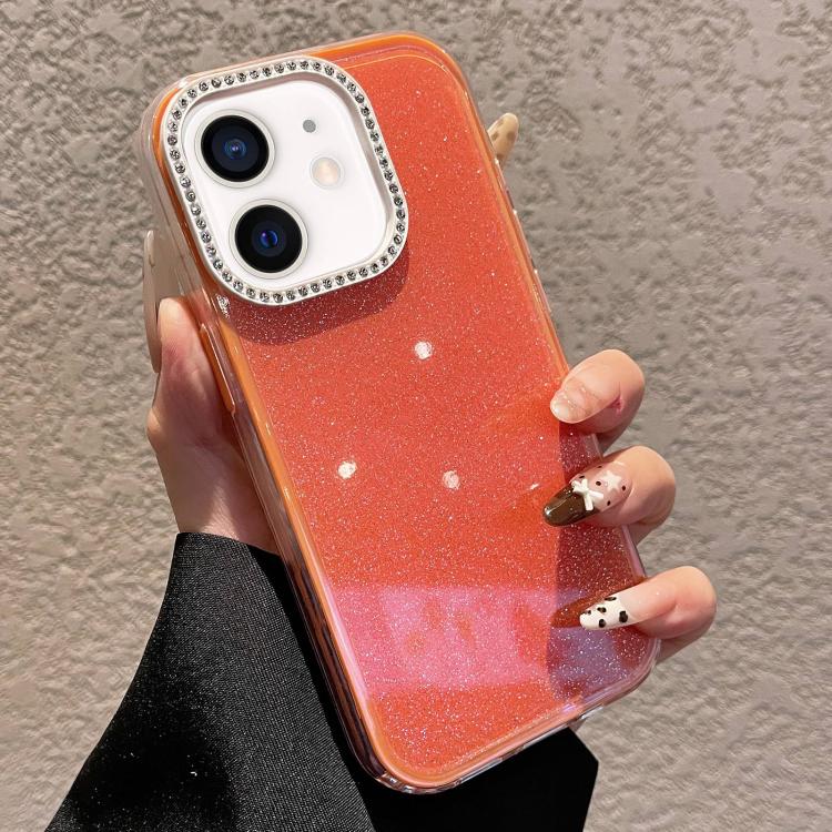 For iPhone 11 Solid Color Glitter & Rhinestone Design Phone Case