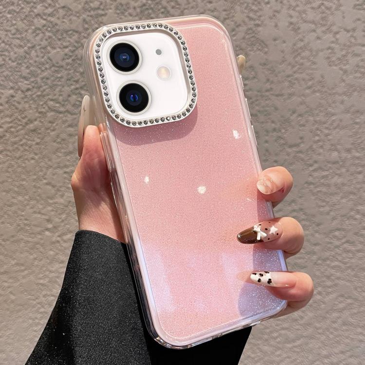 For iPhone 11 Solid Color Glitter & Rhinestone Design Phone Case
