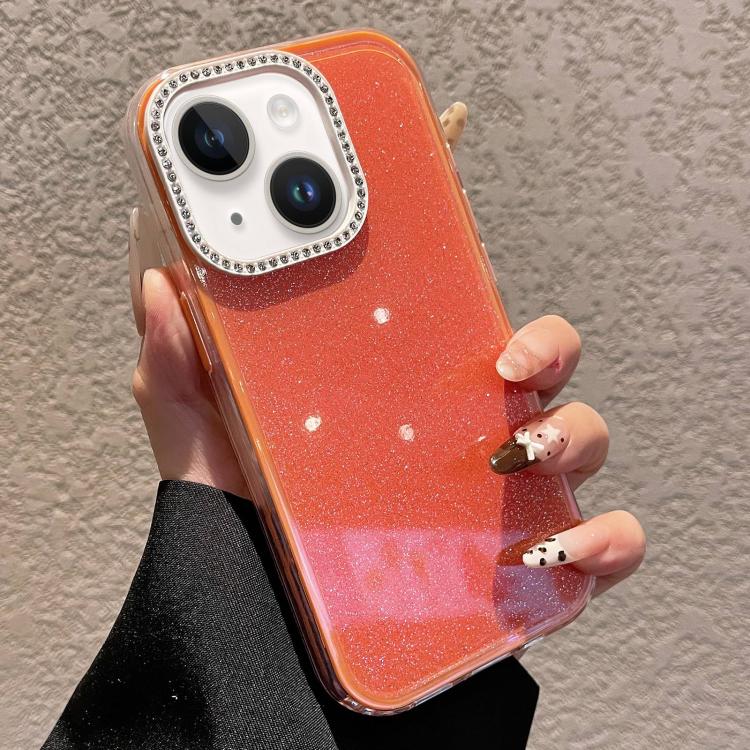For iPhone 13 Solid Color Glitter & Rhinestone Design Phone Case