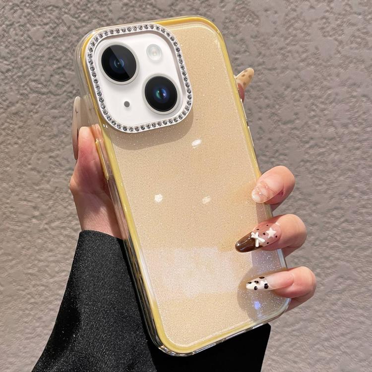 For iPhone 13 Solid Color Glitter & Rhinestone Design Phone Case