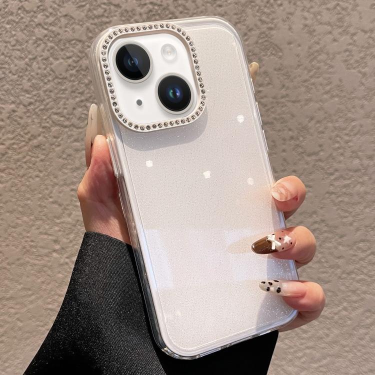 For iPhone 13 Solid Color Glitter & Rhinestone Design Phone Case