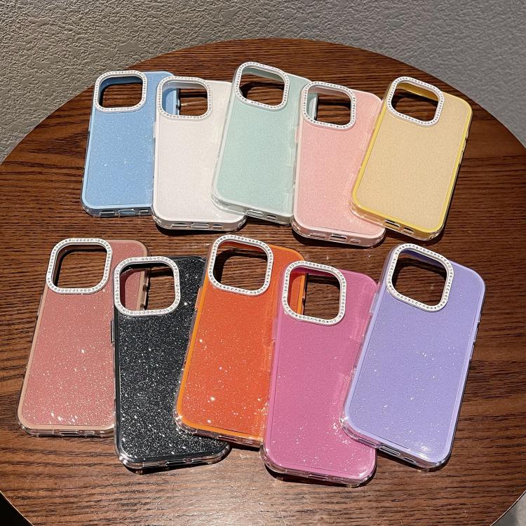 For iPhone 17 Pro Solid Color Glitter & Rhinestone Design Phone Case