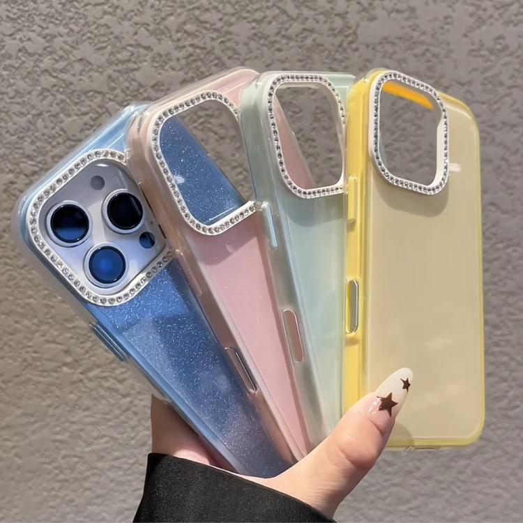 For iPhone 11 Solid Color Glitter & Rhinestone Design Phone Case