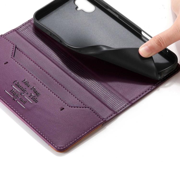 For Galaxy A05 Dierfeng Splicing Strong Magnetic RFID Vegan Leather Phone Case