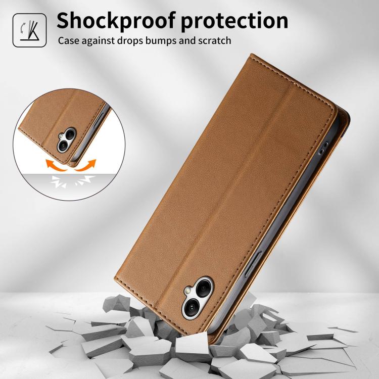 For Galaxy A05 Dierfeng Splicing Strong Magnetic RFID Vegan Leather Phone Case