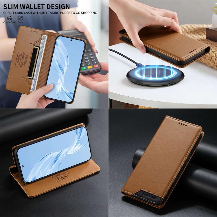 For Galaxy A05 Dierfeng Splicing Strong Magnetic RFID Vegan Leather Phone Case