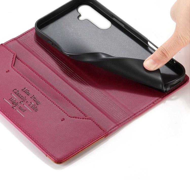 For Galaxy A05s Dierfeng Splicing Strong Magnetic RFID Vegan Leather Phone Case
