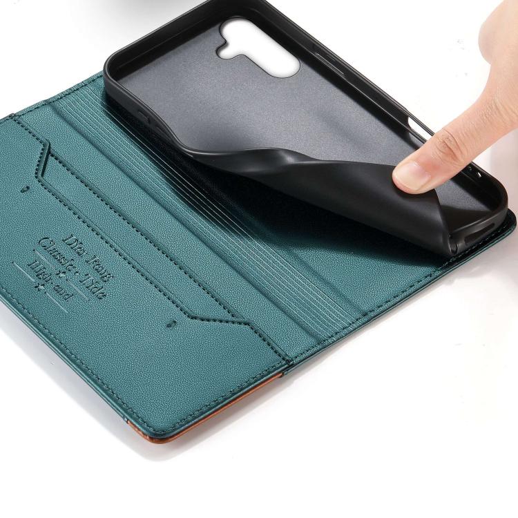 For Galaxy A14 Dierfeng Splicing Strong Magnetic RFID Vegan Leather Phone Case