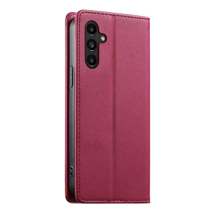 For Galaxy A14 Dierfeng Splicing Strong Magnetic RFID Vegan Leather Phone Case
