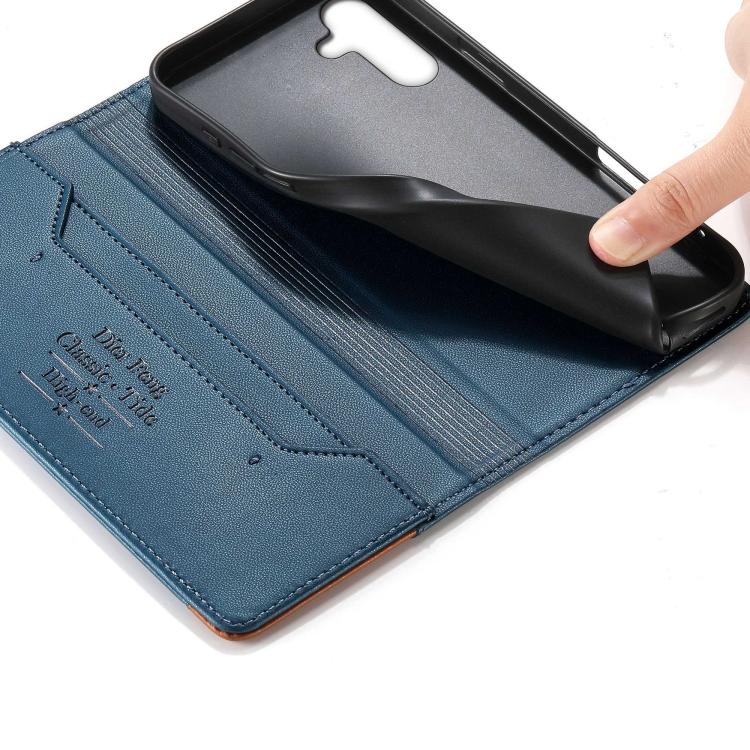 For Galaxy A14 Dierfeng Splicing Strong Magnetic RFID Vegan Leather Phone Case