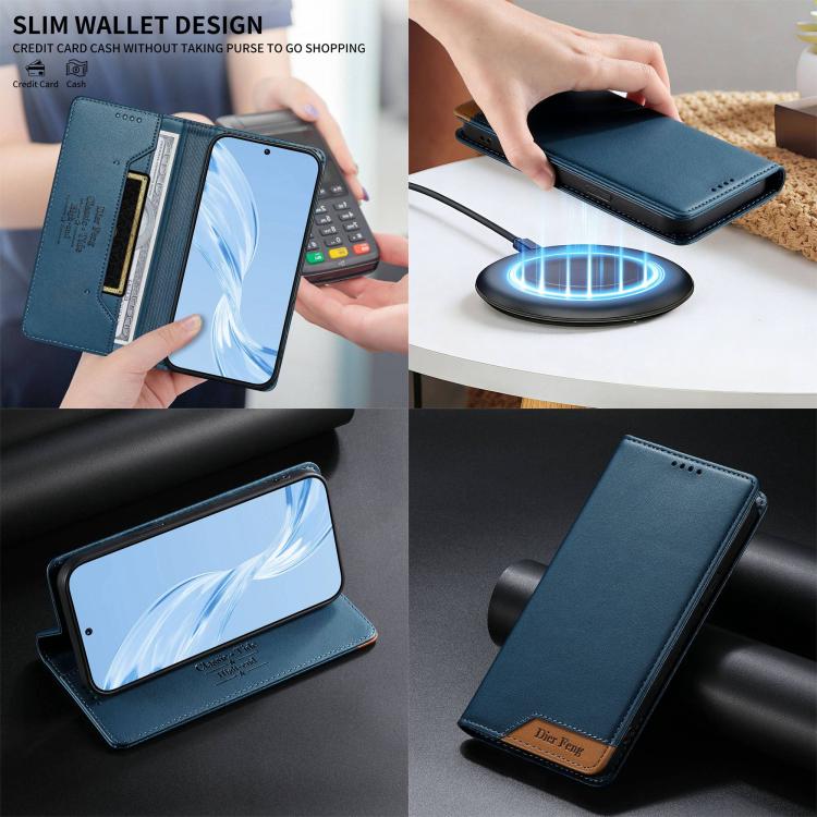 For Galaxy A14 Dierfeng Splicing Strong Magnetic RFID Vegan Leather Phone Case