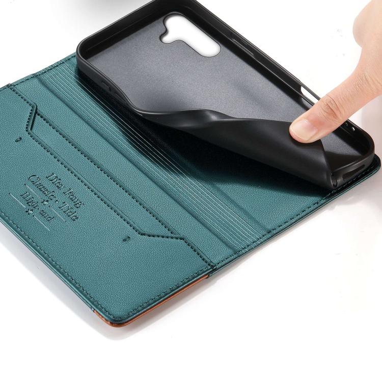 For Galaxy A15 Dierfeng Splicing Strong Magnetic RFID Vegan Leather Phone Case