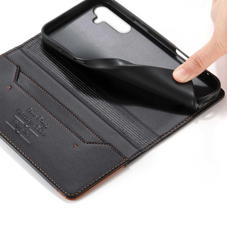 For Galaxy A24 4G Dierfeng Splicing Strong Magnetic RFID Vegan Leather Phone Case