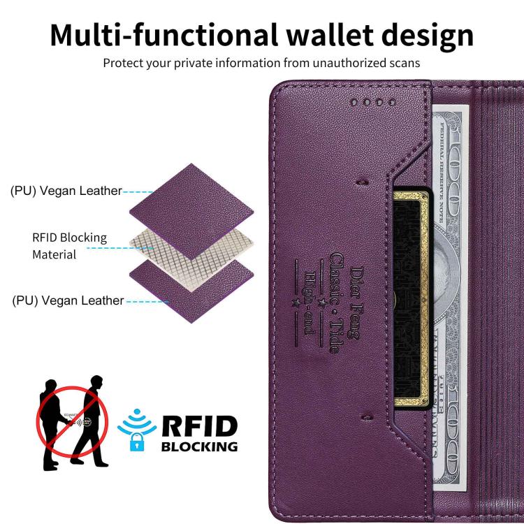 For Galaxy A24 4G Dierfeng Splicing Strong Magnetic RFID Vegan Leather Phone Case