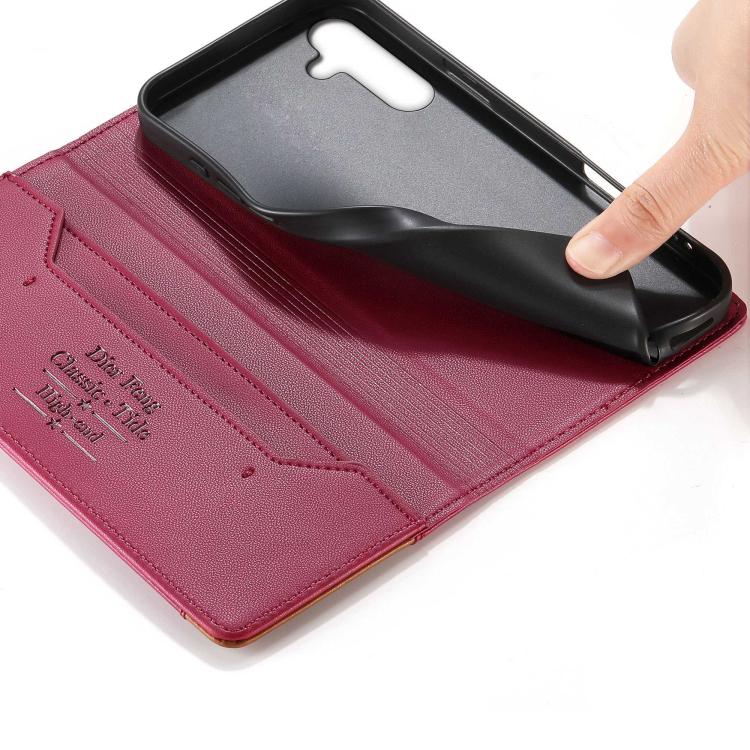 For Galaxy A24 4G Dierfeng Splicing Strong Magnetic RFID Vegan Leather Phone Case