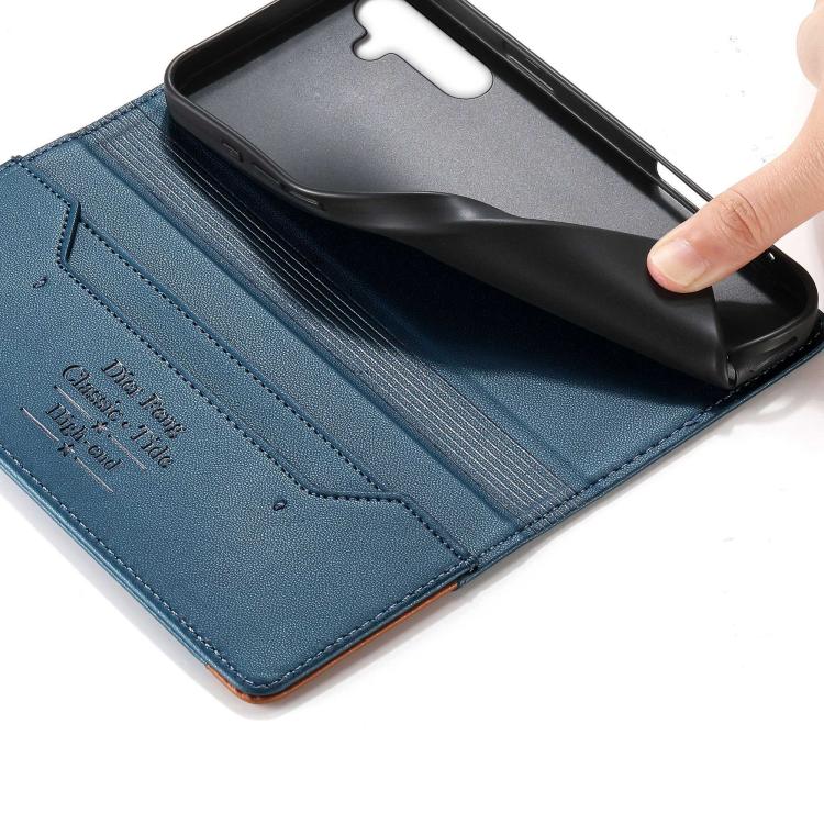 For Galaxy A24 4G Dierfeng Splicing Strong Magnetic RFID Vegan Leather Phone Case