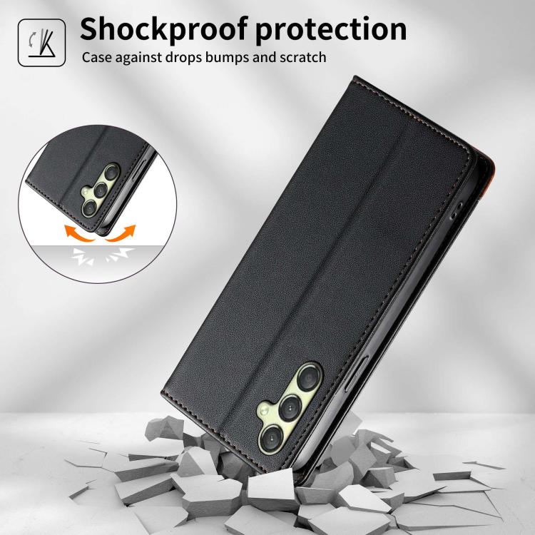 For Galaxy A25 5G Dierfeng Splicing Strong Magnetic RFID Vegan Leather Phone Case