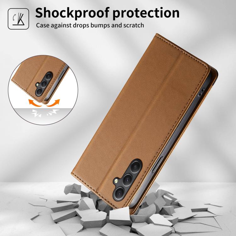 For Galaxy A34 5G Dierfeng Splicing Strong Magnetic RFID Vegan Leather Phone Case