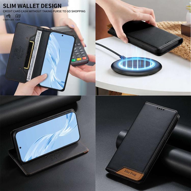 For Galaxy A36 5G Dierfeng Splicing Strong Magnetic RFID Vegan Leather Phone Case