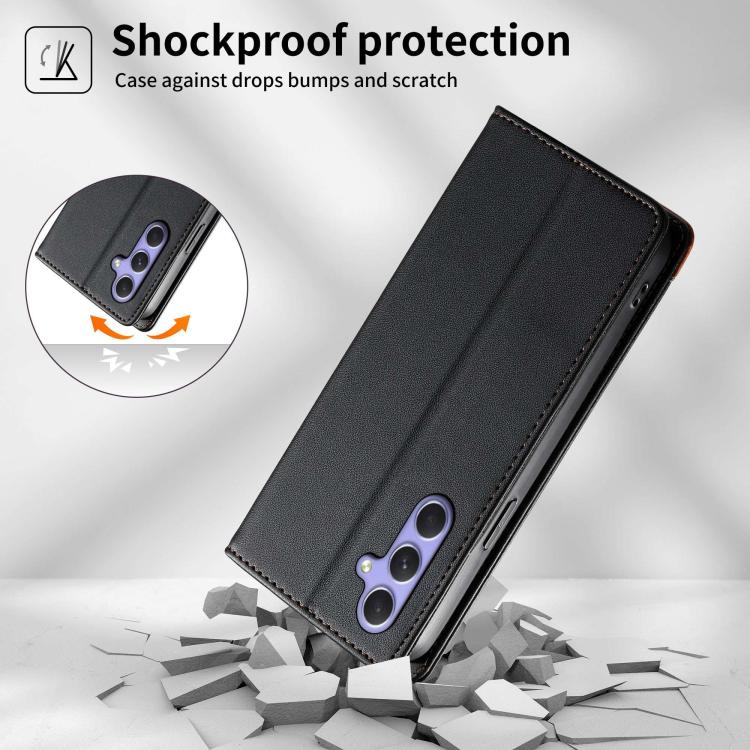 For Galaxy A55 5G Dierfeng Splicing Strong Magnetic RFID Vegan Leather Phone Case