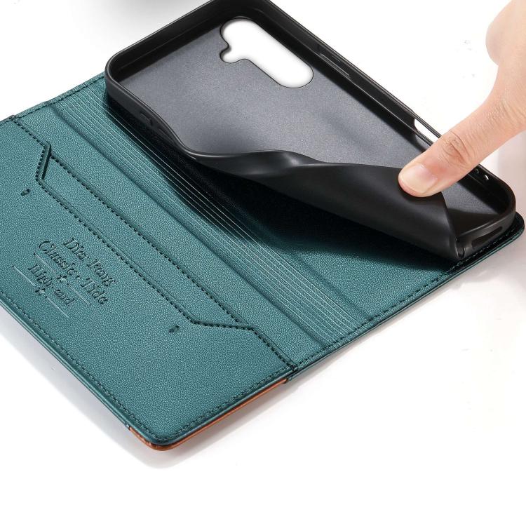 For Galaxy A55 5G Dierfeng Splicing Strong Magnetic RFID Vegan Leather Phone Case