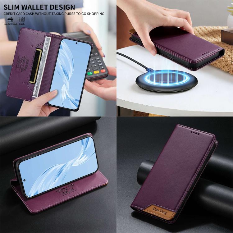 For Galaxy A56 5G Dierfeng Splicing Strong Magnetic RFID Vegan Leather Phone Case