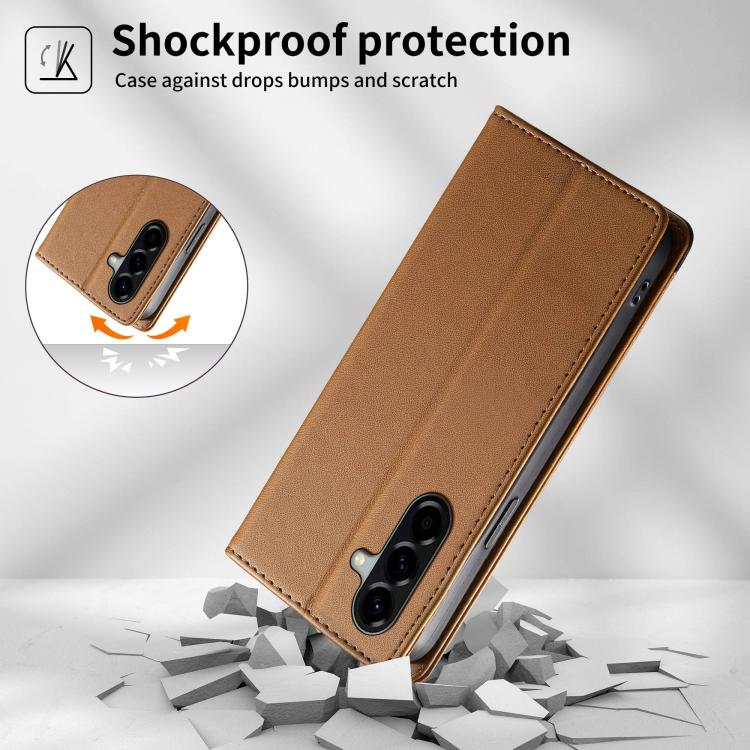 For Galaxy A56 5G Dierfeng Splicing Strong Magnetic RFID Vegan Leather Phone Case