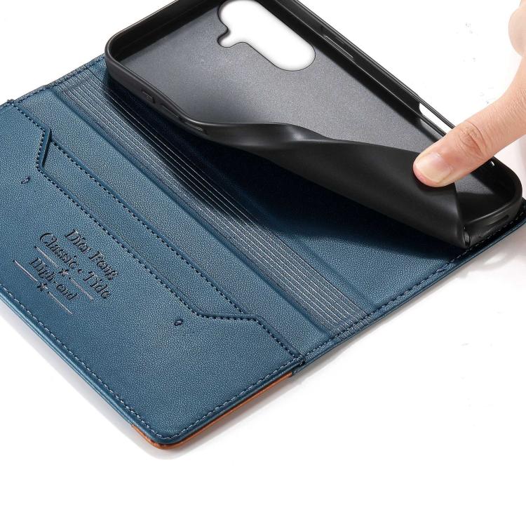For Galaxy A57 5G Dierfeng Splicing Strong Magnetic RFID Vegan Leather Phone Case
