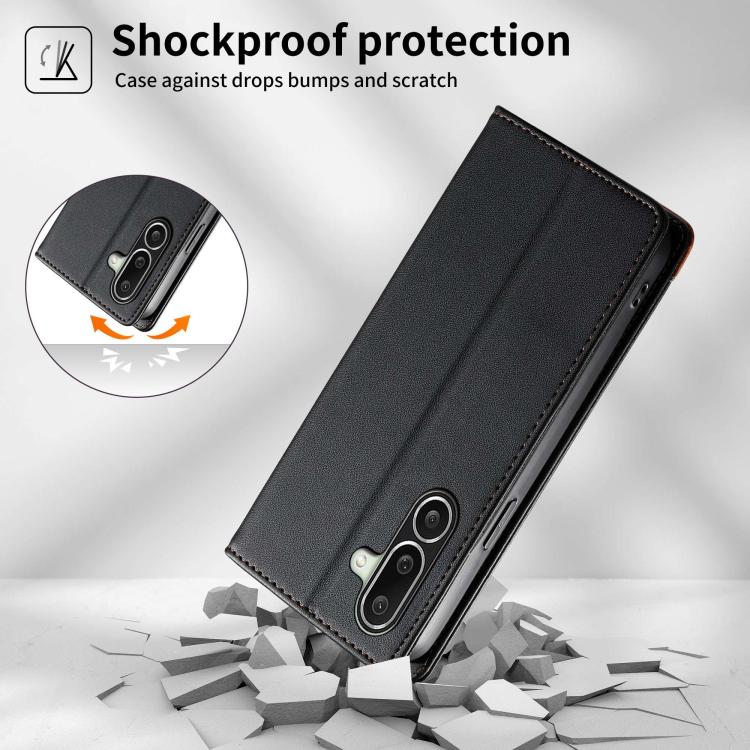 For Galaxy A27 5G Dierfeng Splicing Strong Magnetic RFID Vegan Leather Phone Case