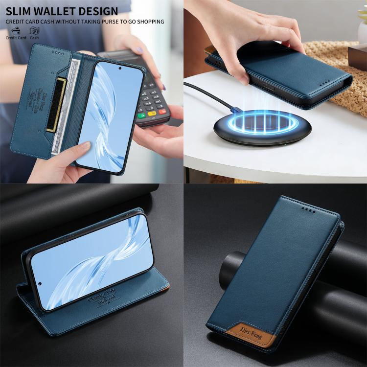 For Galaxy A27 5G Dierfeng Splicing Strong Magnetic RFID Vegan Leather Phone Case