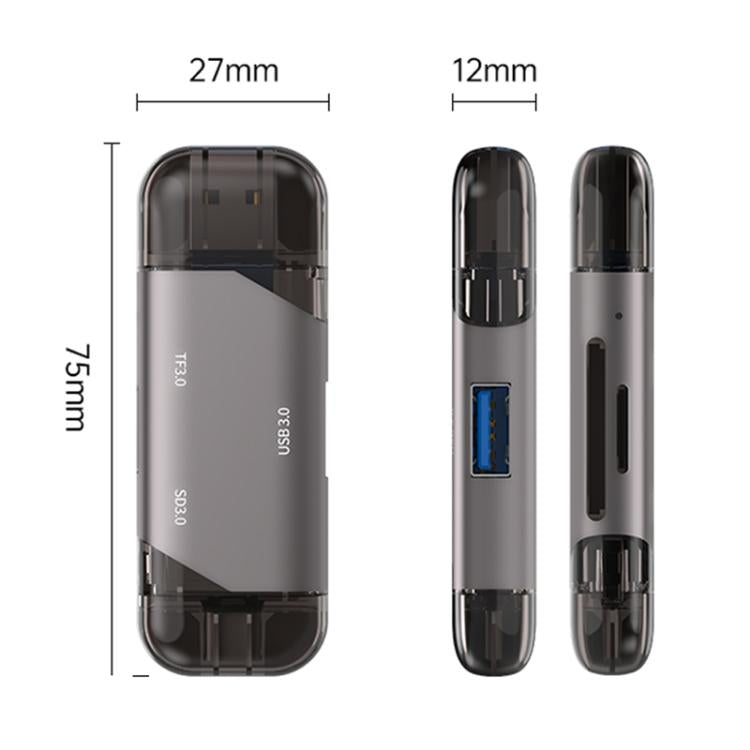 5 in 1 USB3.0 Multi-functional High-speed Card Reader - Grey